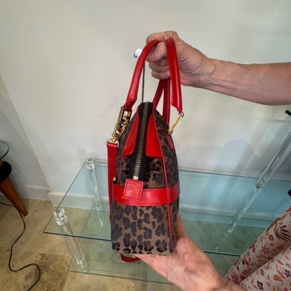 Fendi Leopard Print Canvas & Red Leather Satchel Crossbody Bag - Picture 3 of 9